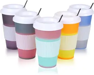 16oz tazza di caffè in plastica PP con coperchio che cambia il colore dell'umore in plastica riutilizzabile tazze tumbler personalizzato con il logo con la copertura della tazza