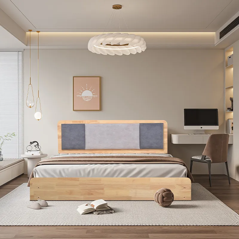 Tempat tidur kayu Solid gaya Modern furnitur kamar tidur warna alami gaya tempat tidur pertengahan abad untuk rumah ruang keluarga dan furnitur Hotel