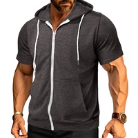 Sweat-shirt à capuche tricoté pour homme 2026 en polyester/coton, à manches courtes, motif 3D uni, anti-boulochage, longueur standard, idéal pour l'été