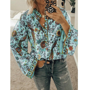 Blusa Fall Fashion Long Sleeve Woman <strong>Plus</strong> <strong>Size</strong> Floral Print Tshirts and <strong>Tops</strong> Turn Down Collar Long <strong>Tops</strong> for Women Blouses - Product Image 4
