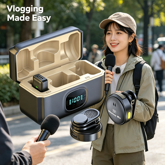 Noise Cancelling Charging Case Support Phone Live Streaming Recording Wireless Lavalier Microphone