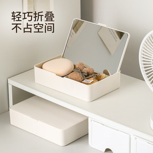 <b>Makeup</b> Organizer With Mirror And <b>Drawers</b> For Desktop Storage White Color - Product Image 2