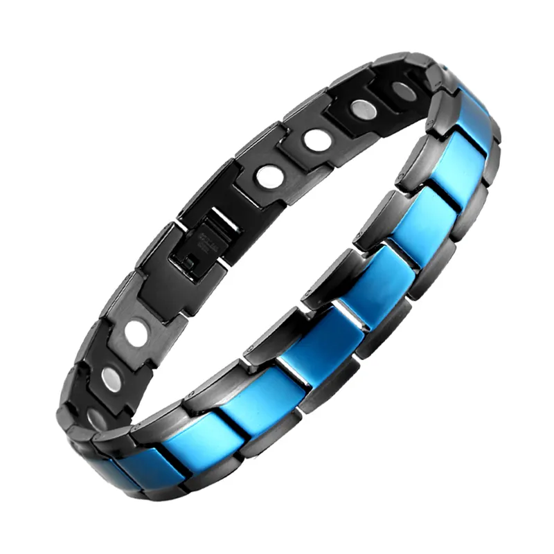 Оптовая Продажа Модный магнитный браслет черный синий покрытый целебные магнитные браслеты из нержавеющей стали для мужчин