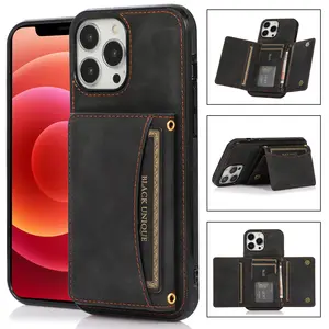 For IPhone 14 Pro Max Luxury Pu Leather Cover Magnetic Card Holder Wallet Mobile Phone Cases