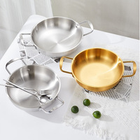 Poêle à frire double poignée mini style militaire coréen en acier inoxydable 201 non revêtu pour fruits de mer, ramen, usage domestique