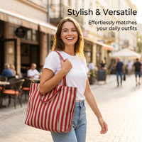 Sac de shopping en toile de coton personnalisé Royal Fair avec logo, grande capacité, sac fourre-tout rayé, pochette de plage, sac de rangement, sac de voyage pour femmes