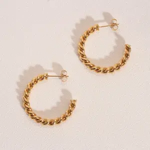 Pendientes de acero inoxidable chapado en oro de 18k para mujer, aretes trenzados de cuerda para mujer, proveedor de joyería