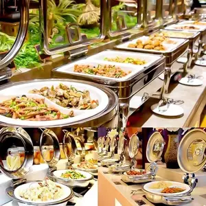 Ristorante di lusso che serve in acciaio inox oro buffet set cibo roll top scaldavivande chaffing catering piatto per hotel