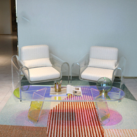 Fauteuil de loisirs moderne monoplace en acrylique transparent avec revêtement en tissu lin, idéal pour chambre, appartement, salon et extérieur