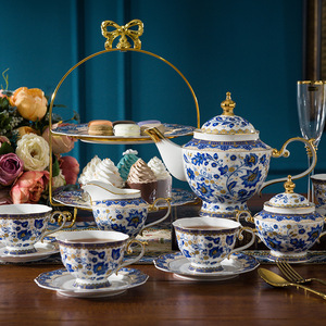 Blue and White Ceramic Afternoon Tea <b>Cup</b> Saucer British Bone China Coffee <b>Cup</b> <b>Set</b> European Home Tea <b>Set</b> - Product Image 1