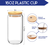 Livraison Gratuite Entrepôt USA Prêt à Expédier 50 pièces/caisse Gobelet en Plastique Transparent 16oz avec Couvercle Acrylique et Paille en Vinyle UV DTF pour Canette de Bière