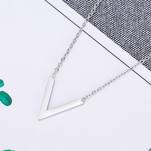 yunnique Custom Letter V <b>Titanium</b> Steel Clavicle <b>Chain</b> Necklace For Women Minimalist Geometric Design Gift Jewelry - Product Image 3