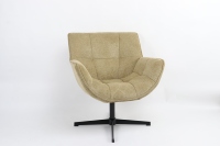 Fauteuil pivotant moderne en chenille jaune moutarde, fauteuil de détente ergonomique, base en métal noir pour salon, BSCI