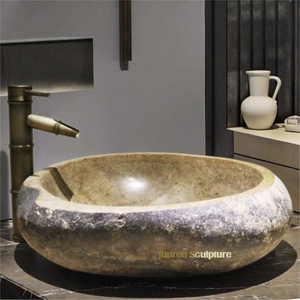 Fregadero de piedra de Río independiente antiguo, lavabo de encimera, lavabo de tocador de mármol para <span class=keywords><strong>Baño</strong></span> - Product Image 1