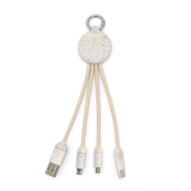 Eco-friendly Wheat Straw Fast Charging Cable Biodegradable Multi 3 in 1 USB Cable for iPhone Samsung Xiaomi