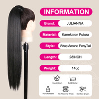 Queue de cheval synthétique lisse Yaki de 28 pouces Julianna Wholesale à clipser, extensions de cheveux à enrouler