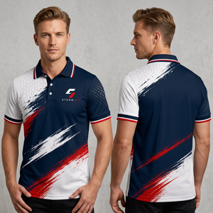 Polo sportif personnalisé pour homme, à séchage rapide, en polyester, manches courtes, impression par sublimation, logo sur le devant, coupe classique - Product Image 1