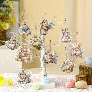 30 Piezas/Bolsa, Adornos Colgantes de Madera de Conejito de Pascua para Niños, Decoración para Fiestas con Cuerdas y Etiquetas de Madera para Árboles - Product Image 4