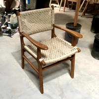 Chaise de salle à manger d'extérieur en bois de teck indonésien moderne, tressée en osier, en bois massif, pour usage agricole et en entrepôt, mobilier de restaurant