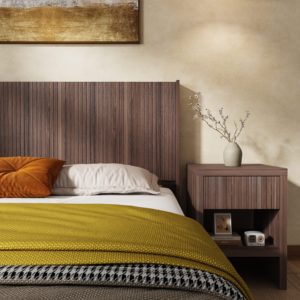 Wood <strong>Headboard</strong> <strong>Queen</strong> Size, 64.4" Wide Wooden <strong>Queen</strong> <strong>Headboard</strong> Only, Wall Mounted Fluted Panel, Wingback Boho <strong>Headboards</strong>, Walnut - Product Image 4