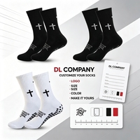 Vente en gros de 3 paires de chaussettes de football antidérapantes à motif croix biblique, en coton épais, pour l'entraînement des jeunes, avec logo personnalisé