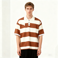 Polo à manches courtes pour homme, col rabattu, broderie personnalisée OEM, rayures brunes, respirant