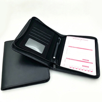 Porte-documents en PU zippé, organiseur professionnel, planificateur, porte-stylo avec emplacements pour cartes et fenêtre d'identification pour réunions de bureau