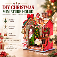 Kit de maison miniature en bois de Noël à faire soi-même, puzzle 3D, décoration de bureau pour les fêtes, objet de collection, idée cadeau de Noël