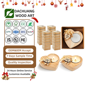 เชิงเทียนไม้รูปหัวใจ ของตกแต่งโต๊ะสไตล์ชนบทเรียบง่าย สำหรับงานแต่งงาน งานวันขอบคุณพระเจ้า งานฉลองครบรอบ ของชำร่วยงานเลี้ยง ของตกแต่งไม้ - Product Image 1