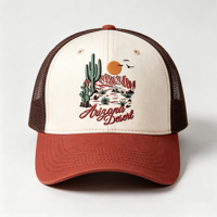 Gorra Trucker Personalizada con Bordado de Dos Tonos, Estilo Vintage, Transpirable, con Malla en la Parte Trasera y Diseño de Cactus, para Uso Casual al Aire Libre