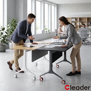 Table de formation mobile robuste Cleader avec panneau acoustique en bois, bureau de séminaire et de réunion pour mobilier de bureau, d'école et de salle - Product Image 1