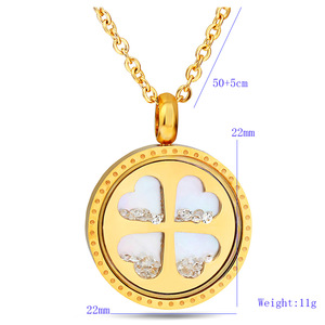Collar con Colgante de Trébol Redondo Dorado con Corazones de Diamantes de 22MM, Cadena de Acero Inoxidable para Uso Diario - Product Image 2