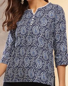 Top de algodón con cuello redondo estampado con motivos étnicos para mujer - Product Image 6