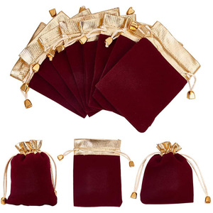 Bolsa de Terciopelo con Cordón y Borde Dorado para Empaque de Joyería de Boda, Reciclable, Venta al Por Mayor - Product Image 6