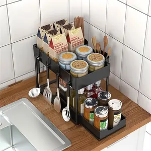 Estante de almacenamiento de plástico para cocina y baño, organizador de 2 niveles debajo del fregadero