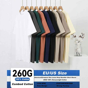 T-shirt unisexe surdimensionné 260G en coton lourd 100% style streetwear américain, col rond, manches courtes, épaules tombantes, tailles EU/US, ODM - Product Image 1