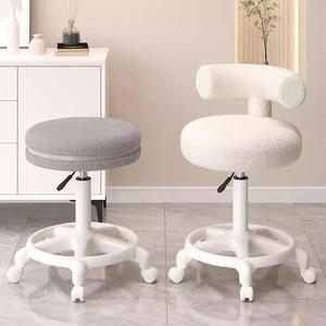 Tabouret de Salon Moderne Réglable en Tissu, Chaise de Beauté à Roulettes avec Dossier pour Salon de Coiffure et Onglerie - Product Image 1