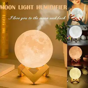 Small Romantic Atmosphere Decoration Dimmable USB RGB 3D Moon LED Smart Light Lamp With Humidifier Aroma Diffuser For Home Gift