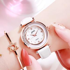 <span class=keywords><strong>Montre</strong></span> diamant en mouvement pour femme, bracelet en cuir, <span class=keywords><strong>montre</strong></span>-bracelet pour femme, montres élégantes à quartz - Product Image 1