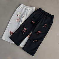 Pantalon de jogging homme en molleton double épaisseur, coupe ample et large, effet usé et déchiré, qualité supérieure