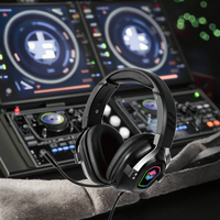 Casque de jeu filaire RGB supra-auriculaire avec microphone dynamique, son surround, faible latence, flexible, batterie longue durée, pour DJ, en métal et cuir, pour la voix