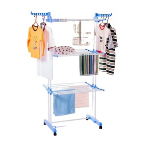 Nhà Máy Bán Hàng Trực Tiếp 3 Tier Thép Không Gỉ Khô Giá Và Khăn Giá Có Thể Gập Lại Quần Áo Đứng Quần Áo Giá Với Bánh Xe - Product Image 3