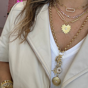 Colgante de <span class=keywords><strong>Starburst</strong></span> estriado grande, joyería de plata de ley 925 para mujer, collar de corazón elegante chapado en oro CZ - Product Image 3