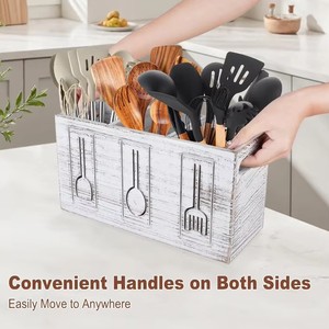 Estante grande de madera para cubiertos, organizador de utensilios de cocina, apto para encimeras, precio mayorista - Product Image 5