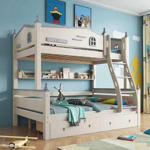 Lit superposé pour enfants en bois, design mignon de <span class=keywords><strong>prince</strong></span>, fabrication directe d'usine, avec tiroirs inférieurs et toboggan en bois de chêne - Product Image 1