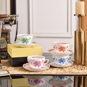 Customized Arabic Style White Plant Ceramic <b>Coffee</b> <b>Mug</b> and Saucer Flower Shape Animate Porcelain Espresso Tea Cups Saucers <b>Set</b> - Product Image 1