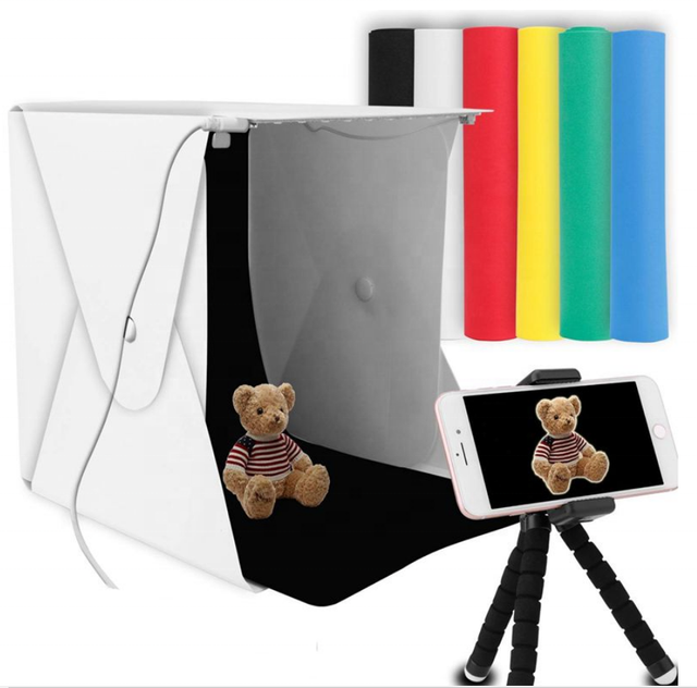 20/30/40CM Portable Photo Studio 2 LED Panels 6 Colors Backdrops Mini Foldable Photo Lightbox Mini Studio