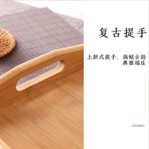 Plateau de service rectangulaire en bambou Lu Xu, plateau à thé en bois pour la maison et l'hôtellerie, couleur caramel, motif uni - Product Image 3