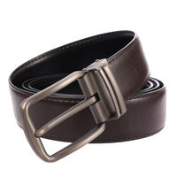 Ceinture en cuir véritable réversible pour homme LY35-3950-2 avec logo personnalisé OEM, boucle à ardillon, grain brossé, double face noir et marron perforé