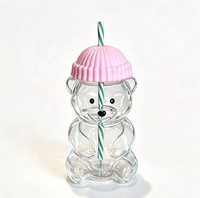 Gobelet en verre en forme d'ours avec couvercle et paille, tasse transparente pour boissons froides et cadeaux